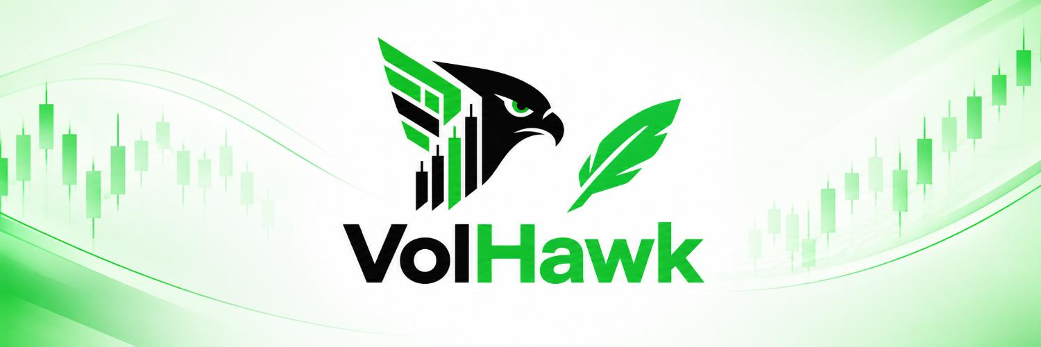 VolHawk mark — hawk with candlestick wing and green feather